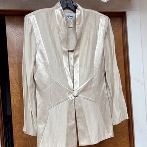 Vintage 80’s Satin-Blend Cream Blazer Jacket and skirt 12